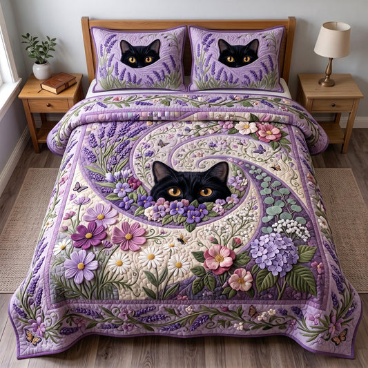 Midnight Cat 3-Piece Quilted Bedding Set GFTOMA13702