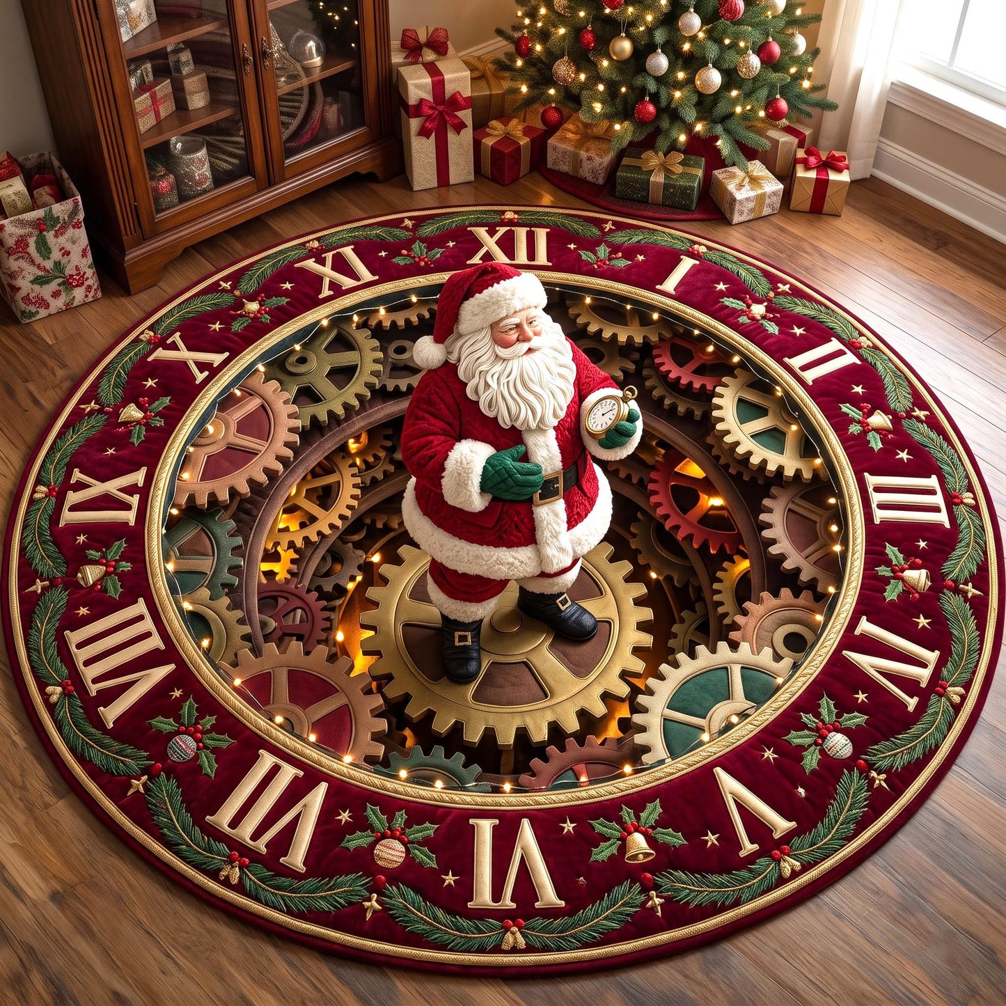Santa Clockwork Quilted Round Mat GFTOMA13847