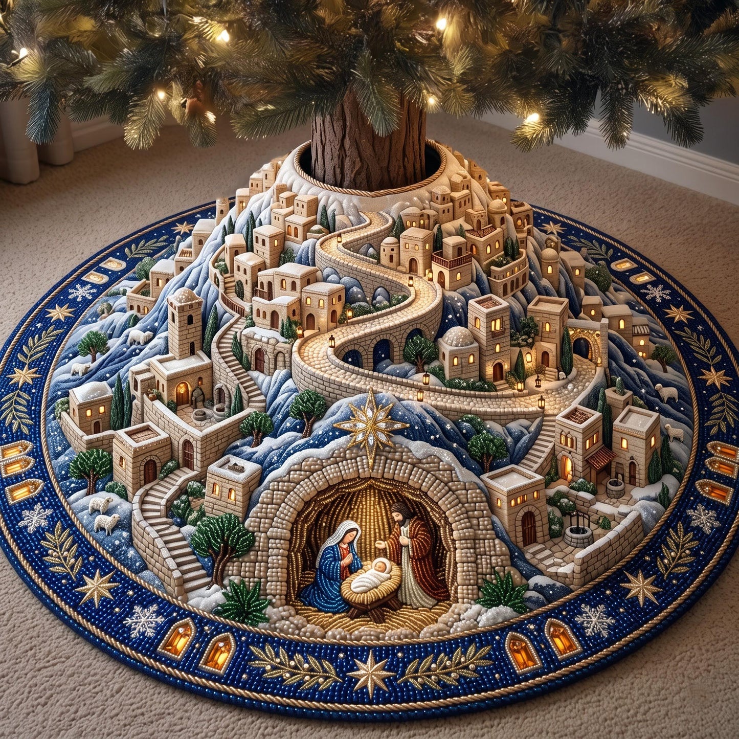 Nativity Village Quilted Tree Skirt GFTOMA13865