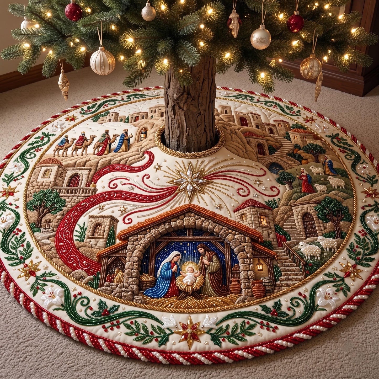 Sacred Nativity Quilted Tree Skirt GFTOMA13868