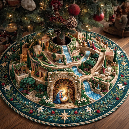Christmas Nativity Village Quilted Tree Skirt GFTOMA13869