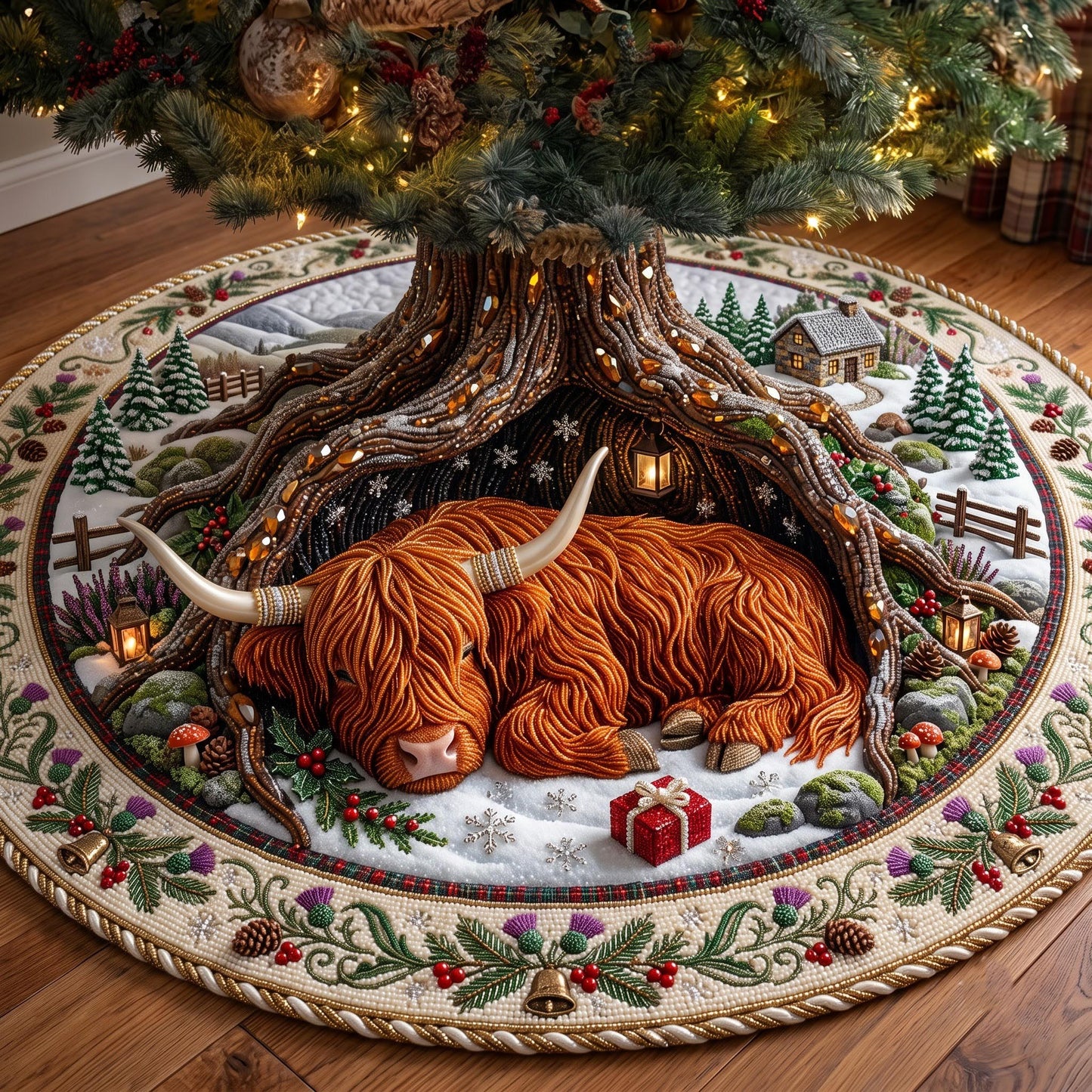 Highland Christmas Quilted Tree Skirt GFTOMA13872