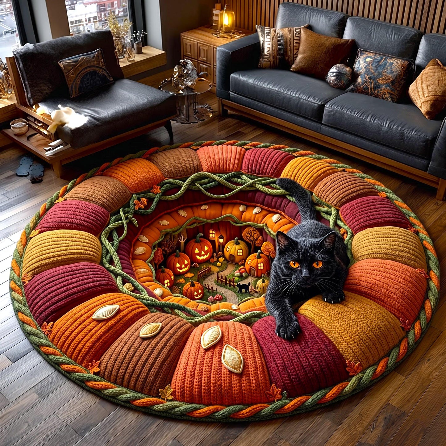 Pumpkin Cat Quilted Round Mat GFTOMA13889
