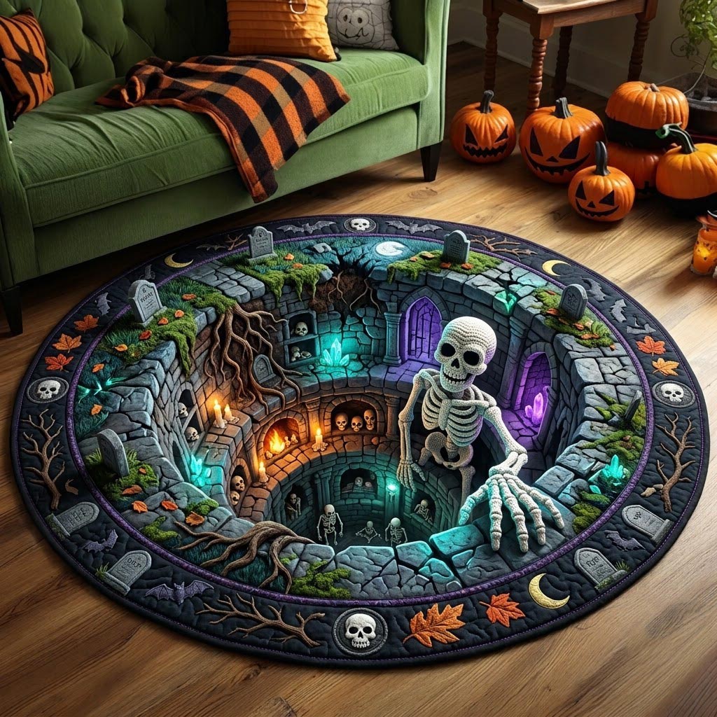 Skeleton Crypt Quilted Round Mat GFTOMA13892