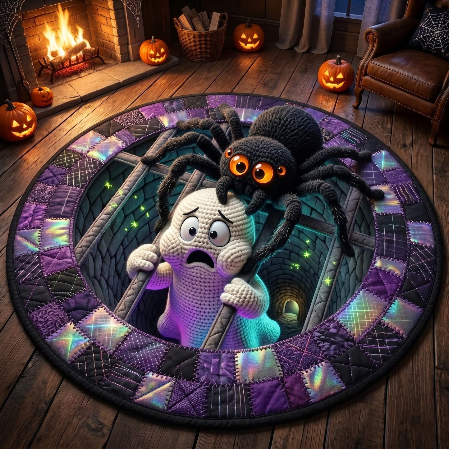 Haunted Spider Web Quilted Round Mat GFTOMA13916