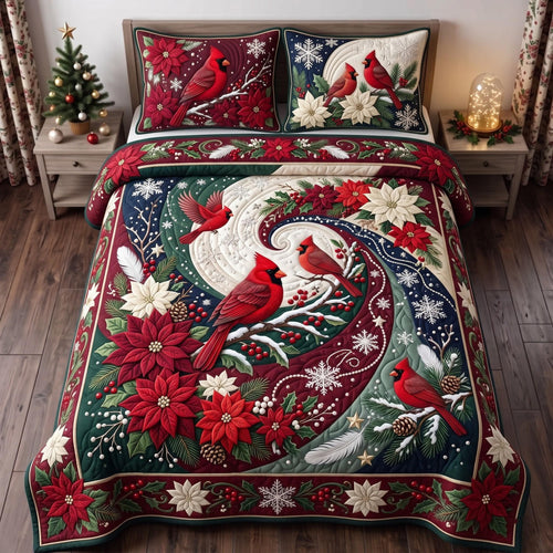 Cardinal Poinsettia 3-Piece Quilted Bedding Set GFTOMA13942