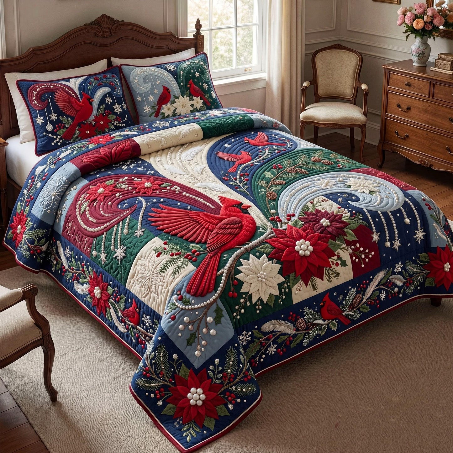 Cardinal Holiday 3-Piece Quilted Bedding Set GFTOMA13943