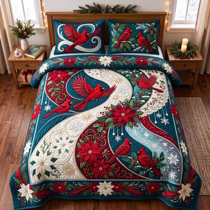 Cardinal Christmas 3-Piece Quilted Bedding Set GFTOMA13944