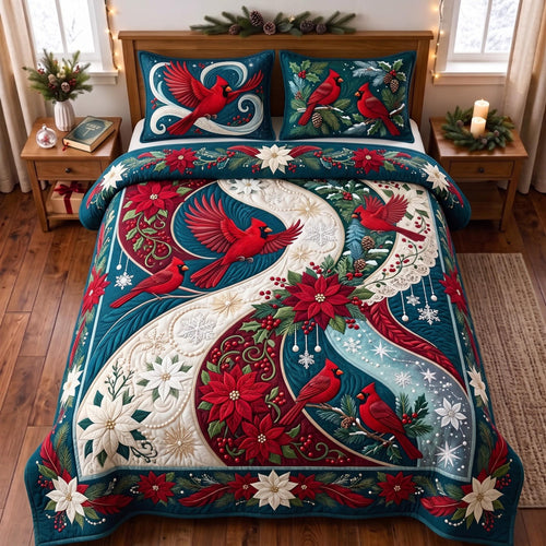 Cardinal Christmas 3-Piece Quilted Bedding Set GFTOMA13944