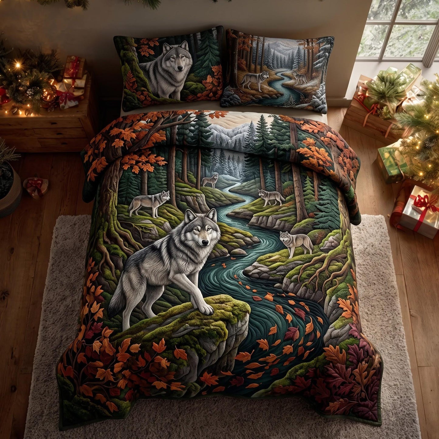 Wild Wolf 3-Piece Quilted Bedding Set GFTOMA13947