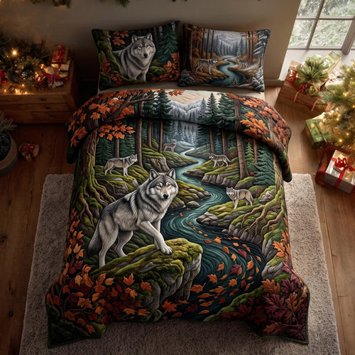 Wild Wolf 3-Piece Quilted Bedding Set GFTOMA13947