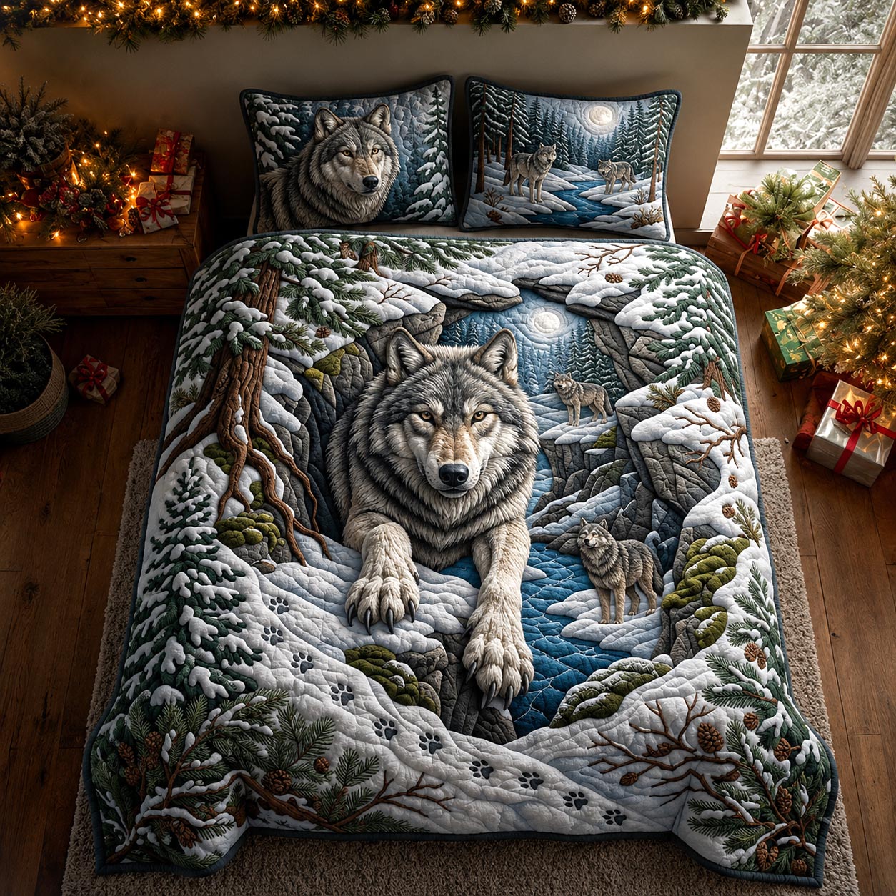Arctic Wolf 3-Piece Quilted Bedding Set GFTOMA13948
