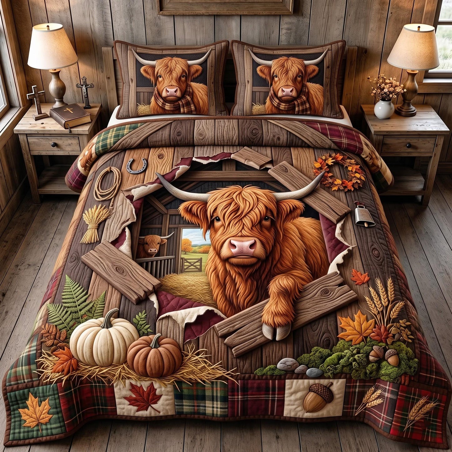 Highland Pumpkin 3-Piece Quilted Bedding Set GFTOMA13971