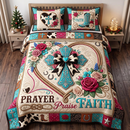 Prayer Praise Faith 3-Piece Quilted Bedding Set GFTOMA13975
