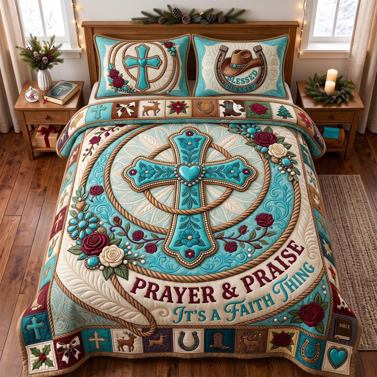 Prayer Praise Cross 3-Piece Quilted Bedding Set GFTOMA13980