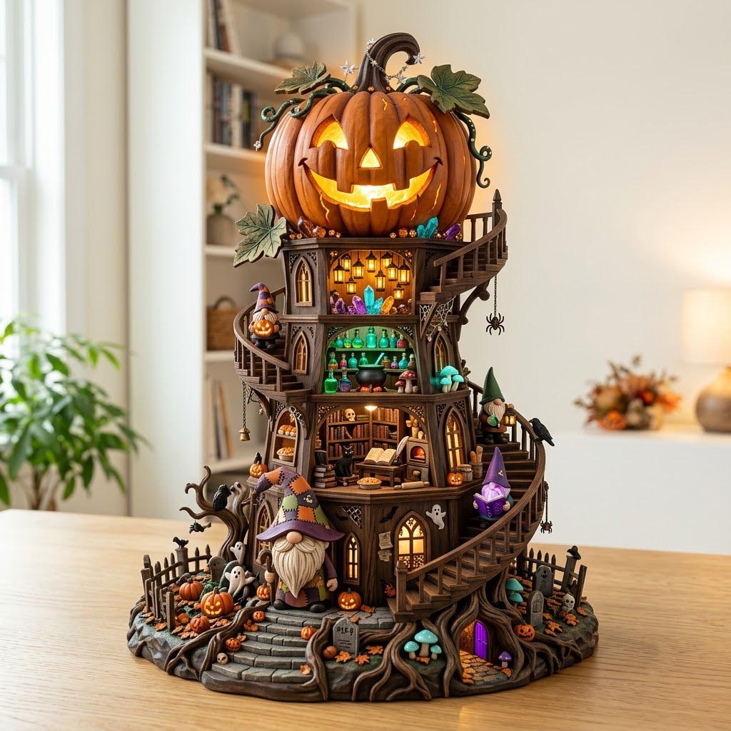 Haunted Pumpkin Gnome Wooden Block 3-Layers GFTOMA13983