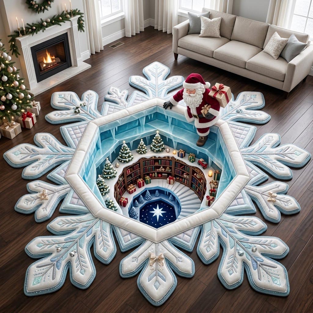 Snowflake Santa Custom Shape Area Rug GFTOMA14009