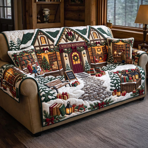 Christmas Library Quilted Sofa Cover GFTOMA14042