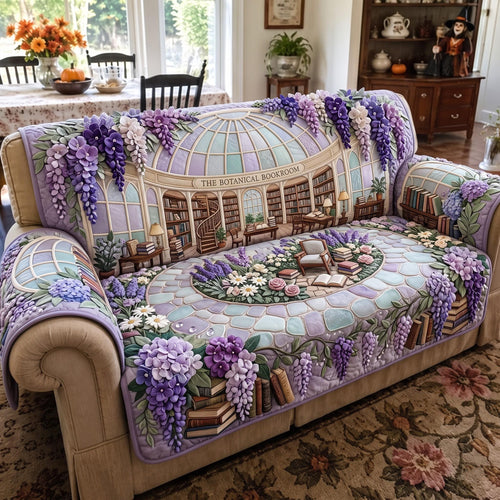 Lavender Bookstore Quilted Sofa Cover GFTOMA14043