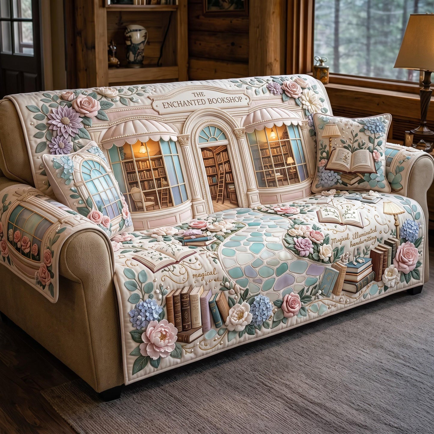 Winter Bookstore Quilted Sofa Cover GFTOMA14045