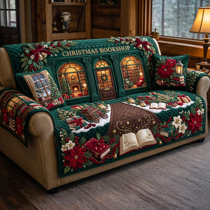 Christmas Bookshop Quilted Sofa Cover GFTOMA14046