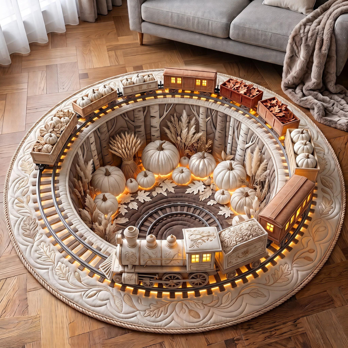 Pumpkin Railway Quilted Round Mat GFTOMA14060