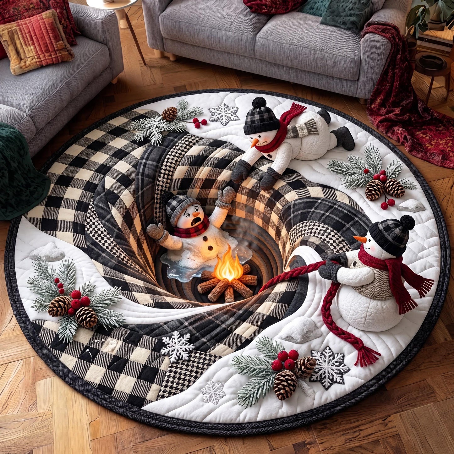 Snowman Plaid Quilted Round Mat GFTOMA14069