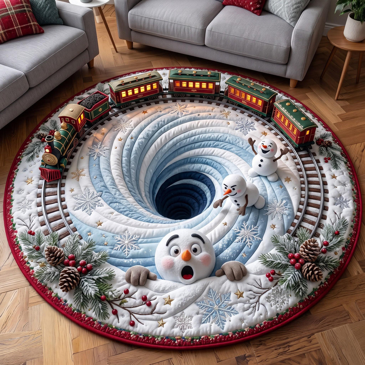 Snowman Railway Quilted Round Mat GFTOMA14071