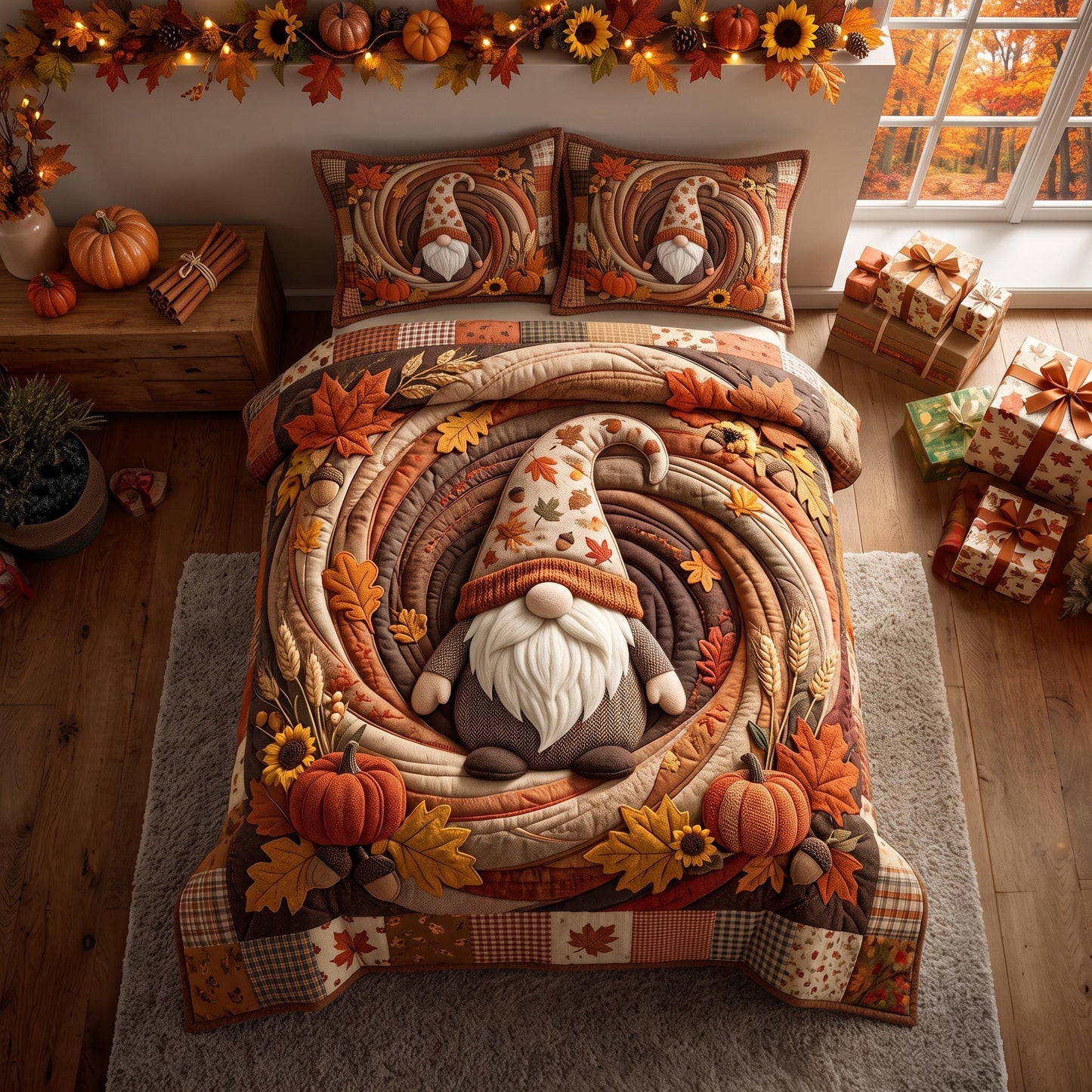 Harvest Gnome 3-Piece Quilted Bedding Set GFTOMA14072
