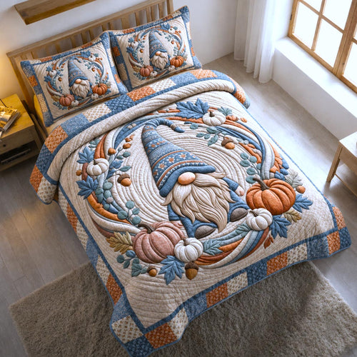 Blue Gnome 3-Piece Quilted Bedding Set GFTOMA14077