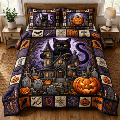 Pumpkin Cat 3-Piece Quilted Bedding Set GFTOMA14080