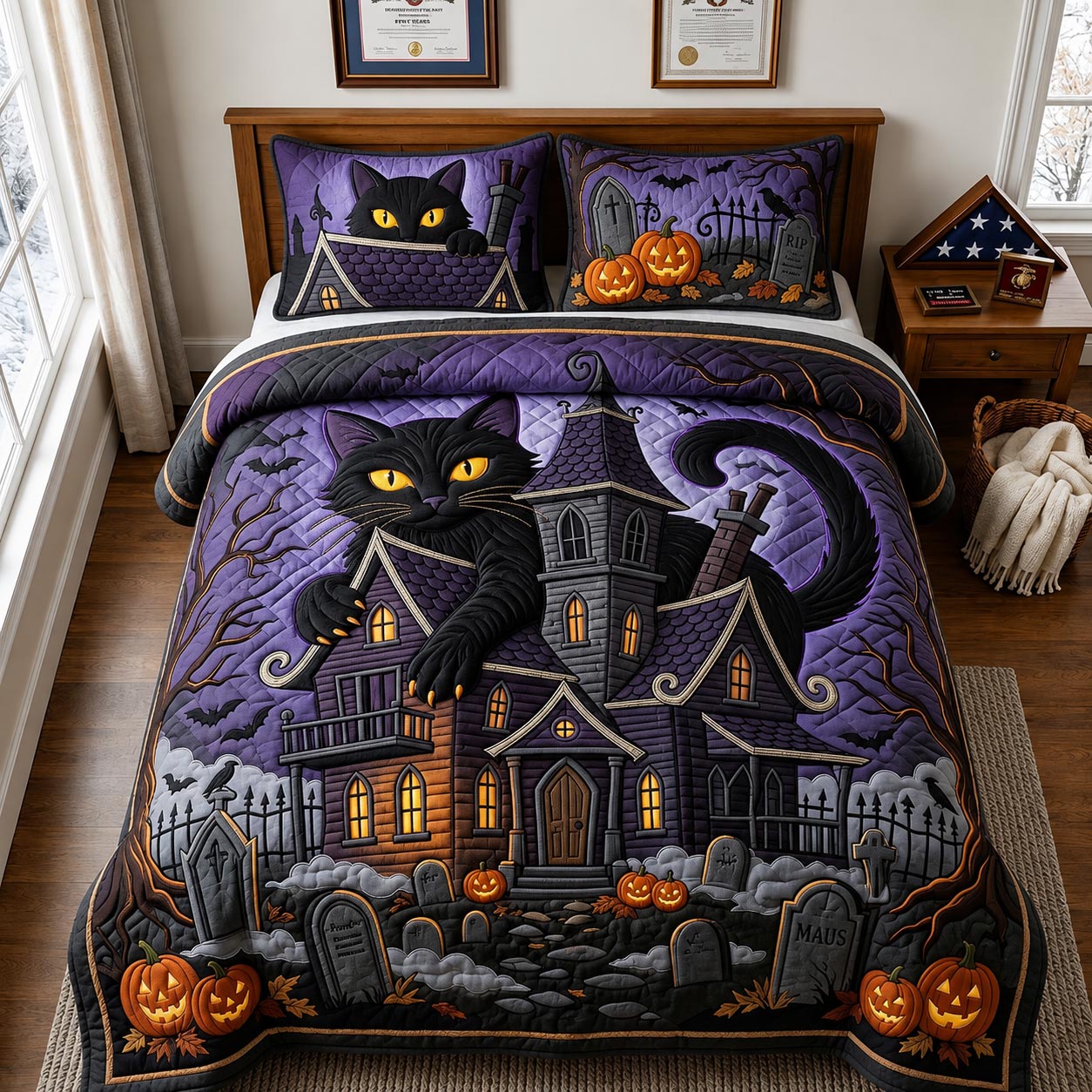 Haunted Cat 3-Piece Quilted Bedding Set GFTOMA14082