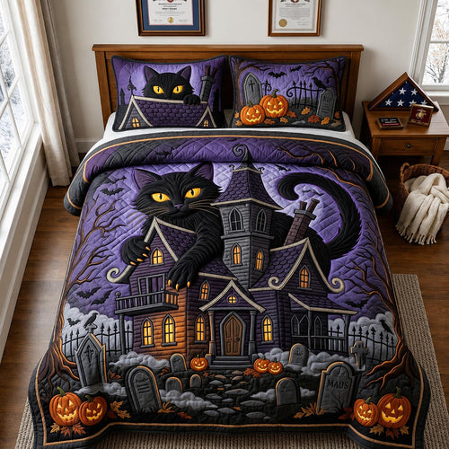 Haunted Cat 3-Piece Quilted Bedding Set GFTOMA14082