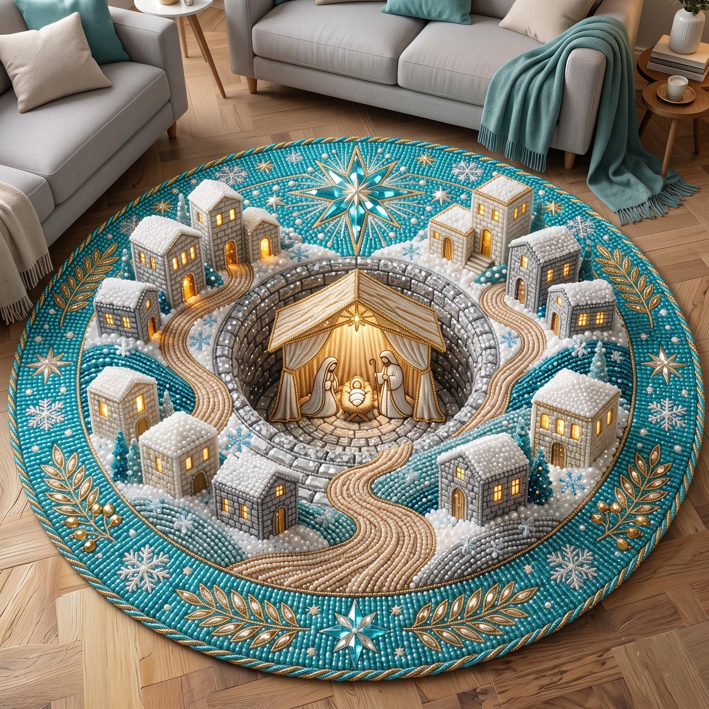 Holy Night Village Quilted Round Mat GFTOMA14110