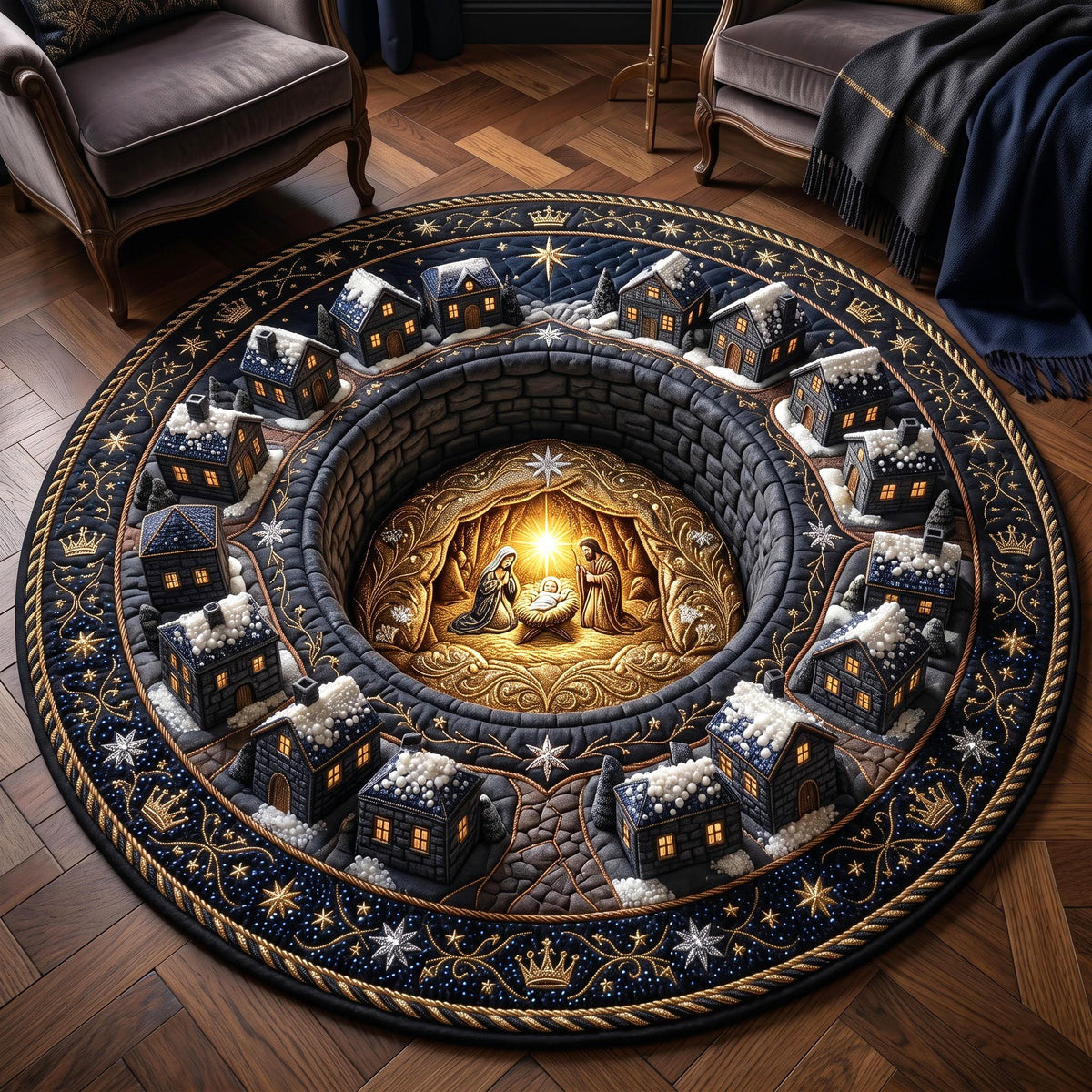 Midnight Nativity Quilted Round Mat GFTOMA14111