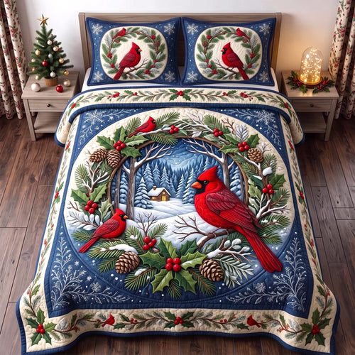 Winter Cardinal 3-Piece Quilted Bedding Set GFTOMA14114