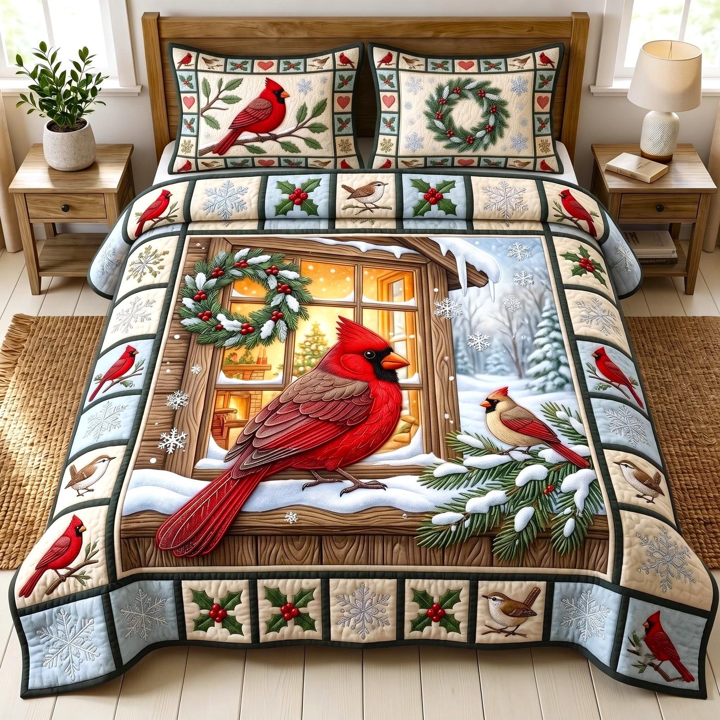 Cardinal Window 3-Piece Quilted Bedding Set GFTOMA14115