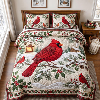 Snowy Cardinal 3-Piece Quilted Bedding Set GFTOMA14117