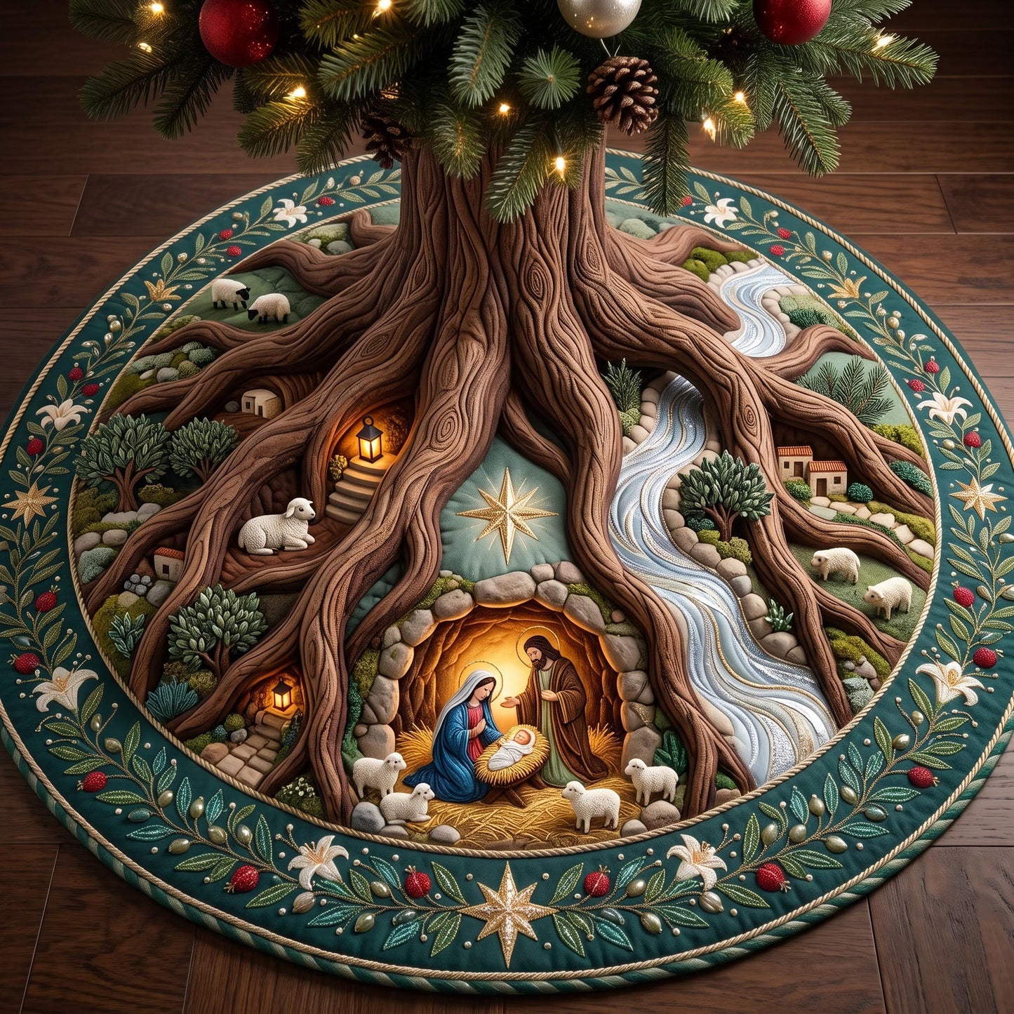 Nativity Village Quilted Tree Skirt GFTOMA14135