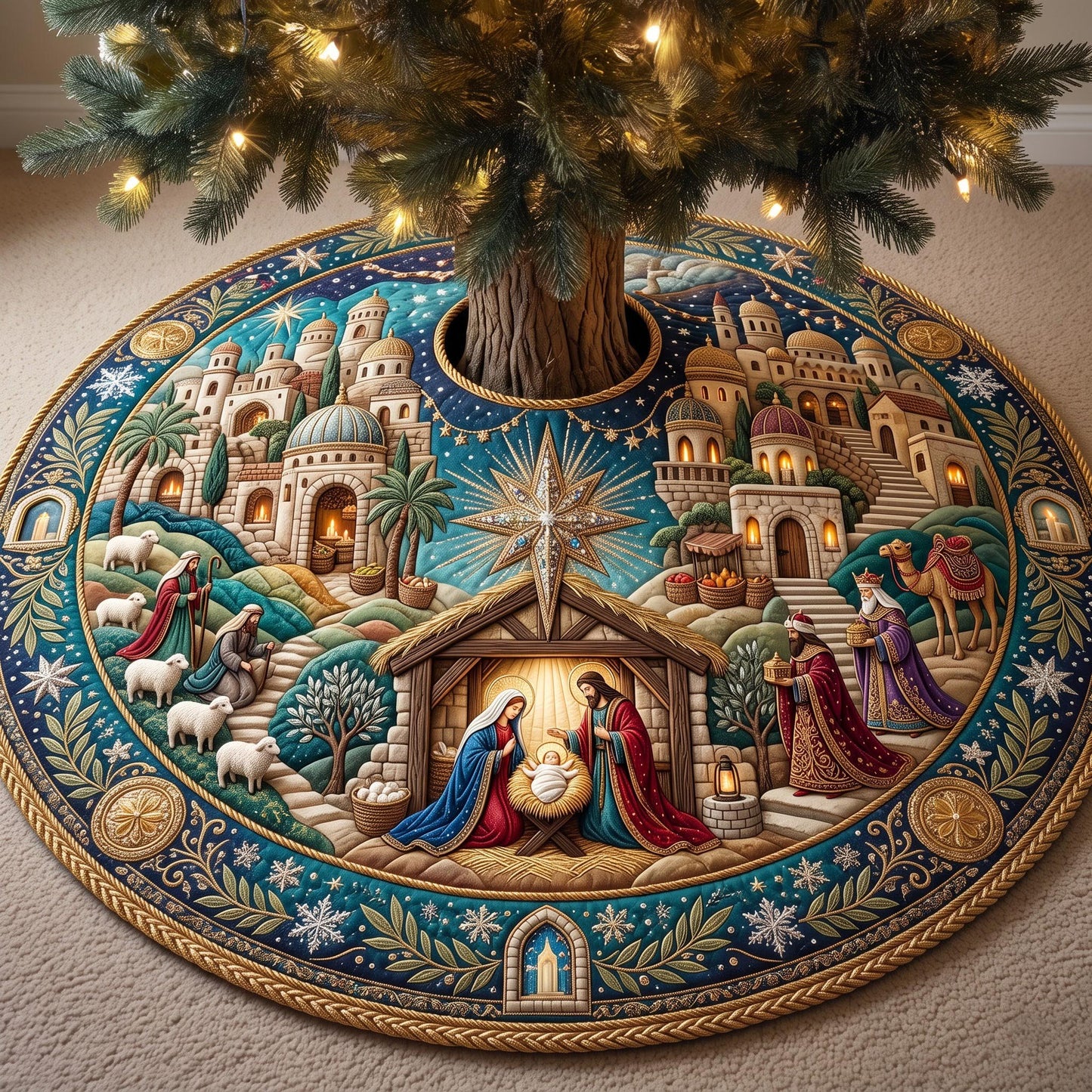 Nativity Village Quilted Tree Skirt GFTOMA14137