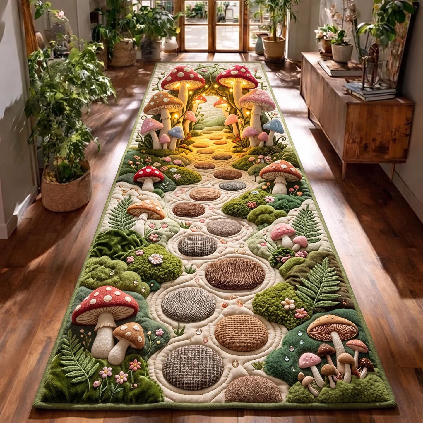 Mushroom Garden Path Runner Rug GFTOMA14174
