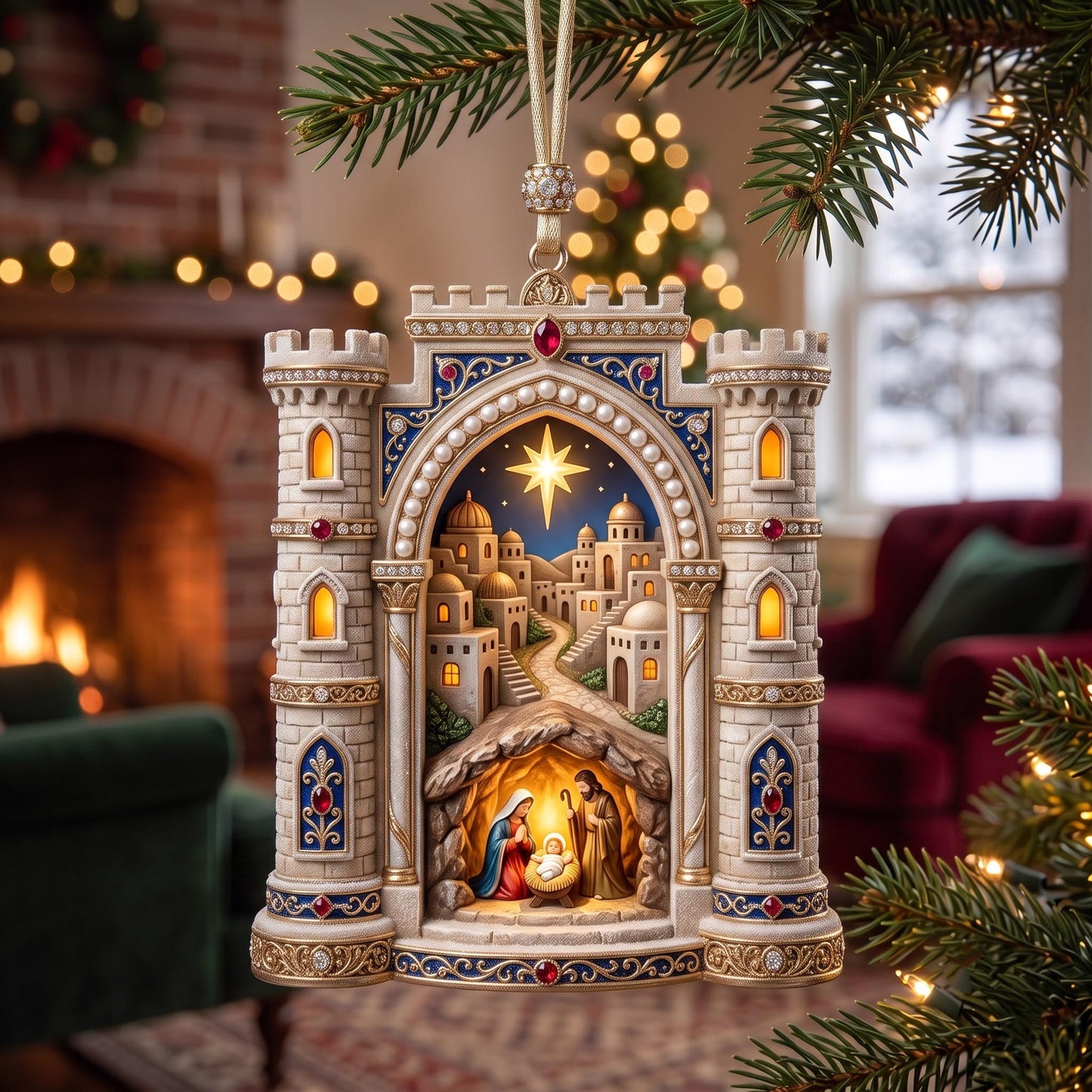 Nativity Village Christmas Mica Ornament GFTOMA14266