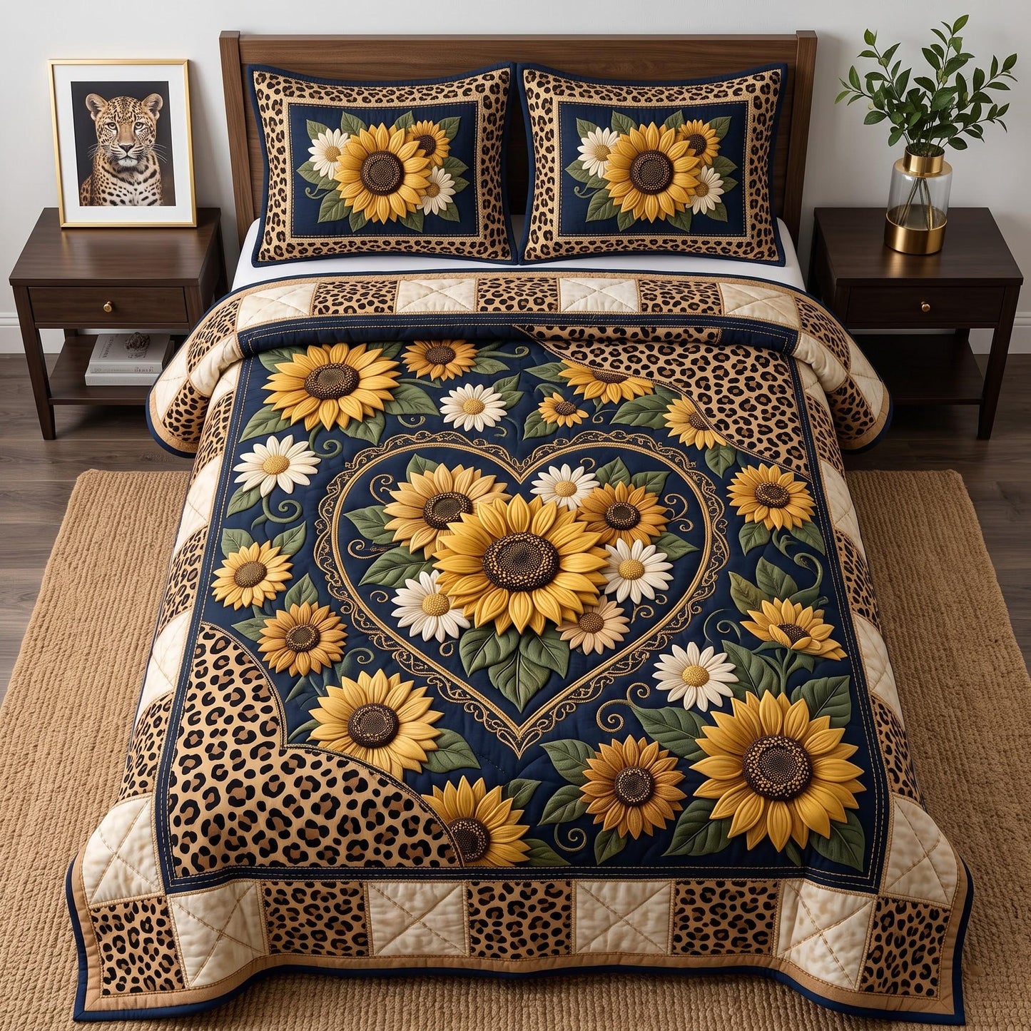 Sunflower Leopard 3-Piece Quilted Bedding Set GFTOMA14280
