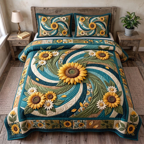 Sunflower Swirl 3-Piece Quilted Bedding Set GFTOMA14283