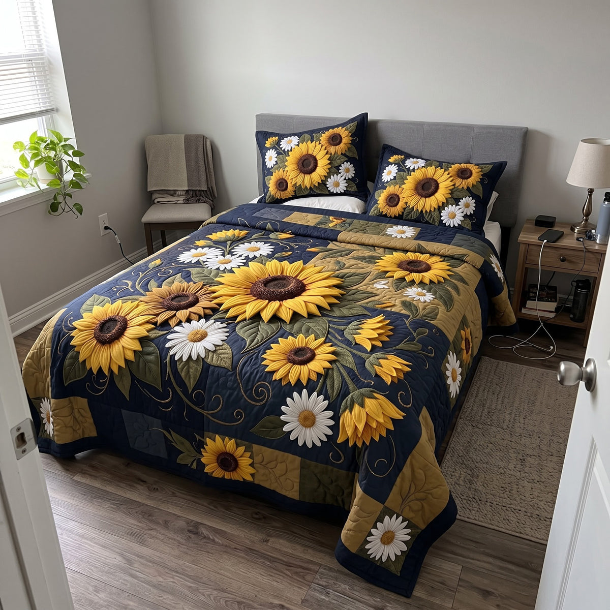 Sunflower Harvest 3-Piece Quilted Bedding Set GFTOMA14284