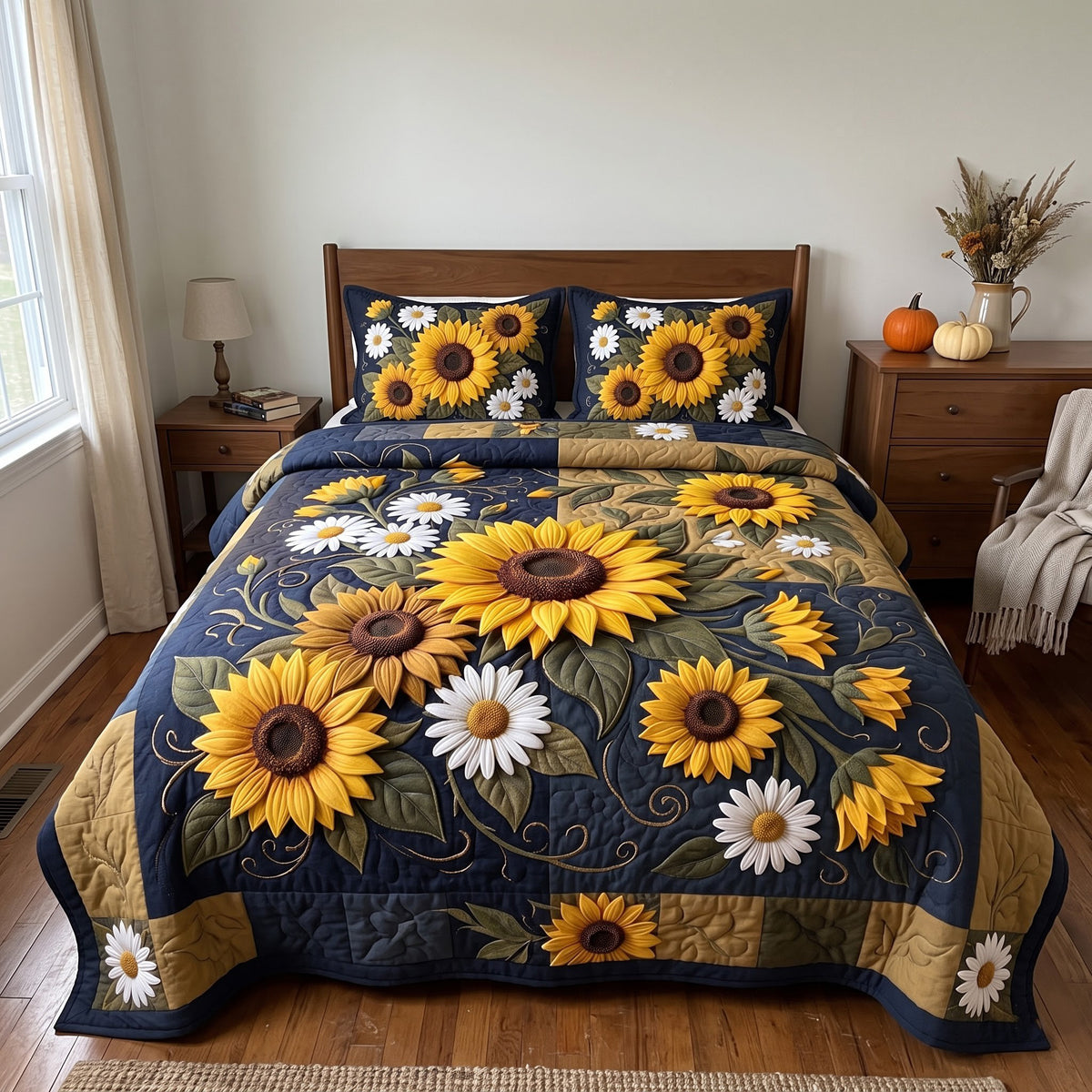 Sunflower Harvest 3-Piece Quilted Bedding Set GFTOMA14284