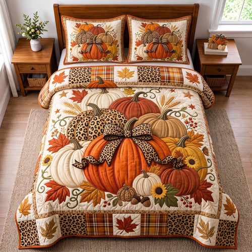 Pumpkin Bow 3-Piece Quilted Bedding Set GFTOMA14293