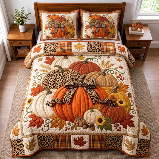Pumpkin Bow 3-Piece Quilted Bedding Set GFTOMA14293