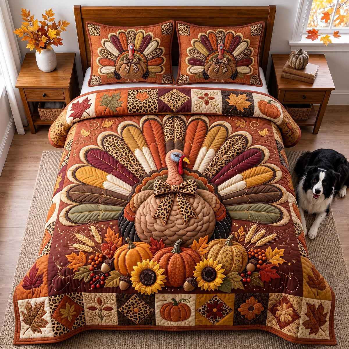 Thanksgiving Turkey 3-Piece Quilted Bedding Set GFTOMA14296