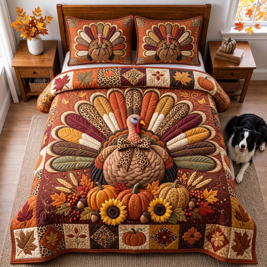 Thanksgiving Turkey 3-Piece Quilted Bedding Set GFTOMA14296